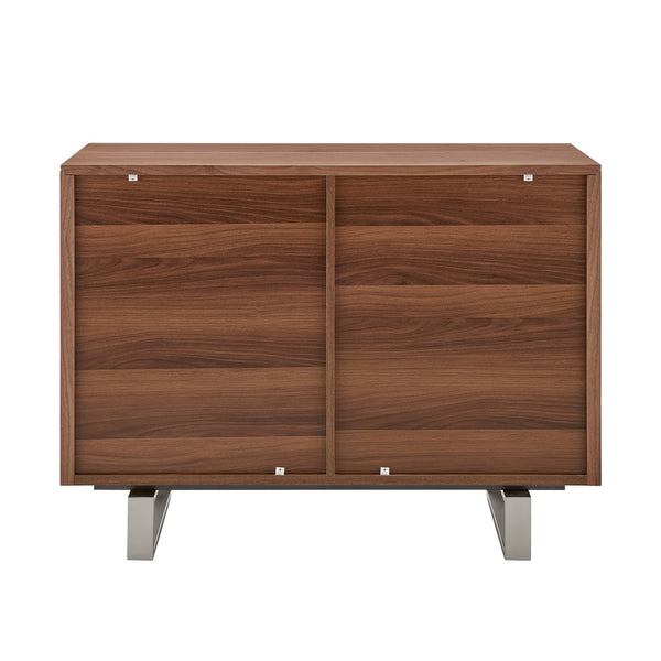 Alvarado Contemporary Walnut Sideboard with Chevron Doors & Brushed Stainless Steel Legs for Storage