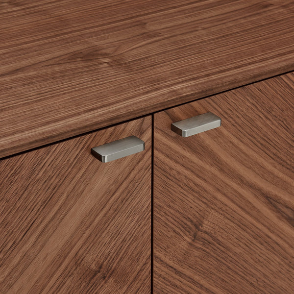 Alvarado Contemporary Walnut Sideboard with Chevron Doors & Brushed Stainless Steel Legs for Storage