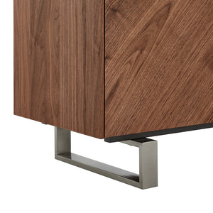 Alvarado Contemporary Walnut Sideboard with Chevron Doors & Brushed Stainless Steel Legs for Storage