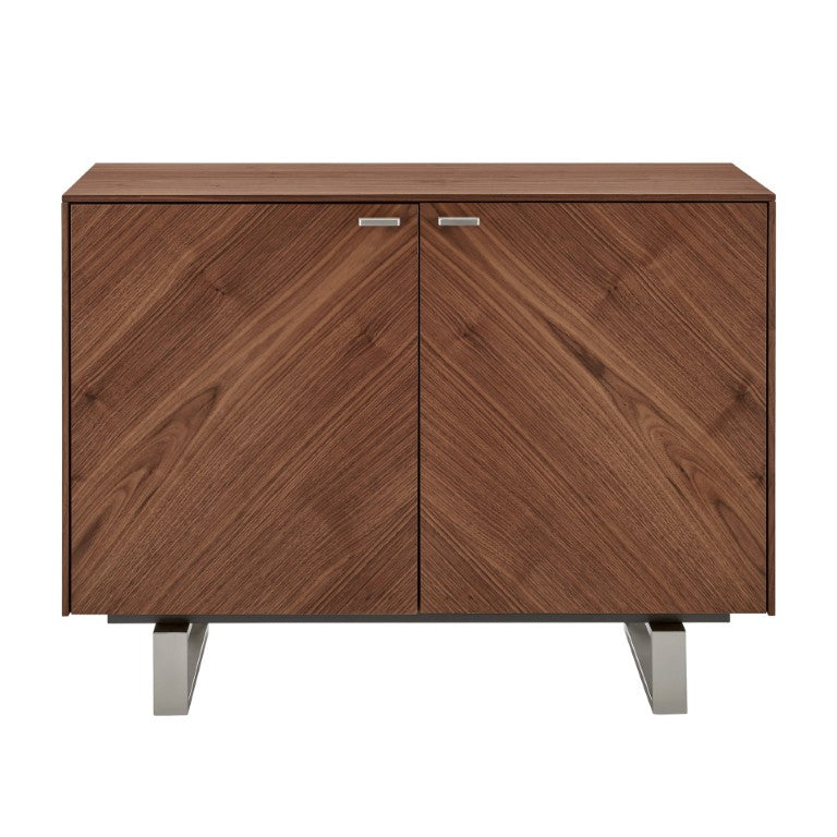 EuroStyle Alvarado Walnut Chevron Sideboard with Stainless Legs for Dining Room Storage 31064-WAL