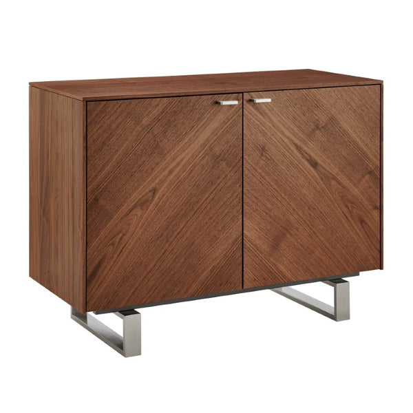 EuroStyle Alvarado Walnut Chevron Sideboard with Stainless Legs for Dining Room Storage 31064-WAL