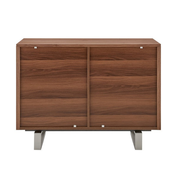 EuroStyle Alvarado Walnut Chevron Sideboard with Stainless Legs for Dining Room Storage 31064-WAL