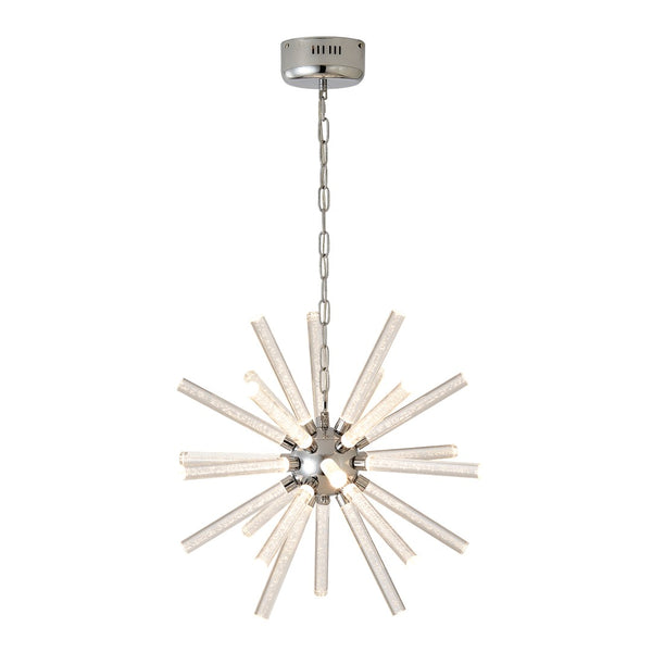 English Elm 24-light Bubble Glass Pillar Chandelier Silver Sculptural Pendant for Dining Entryway W5008P391472