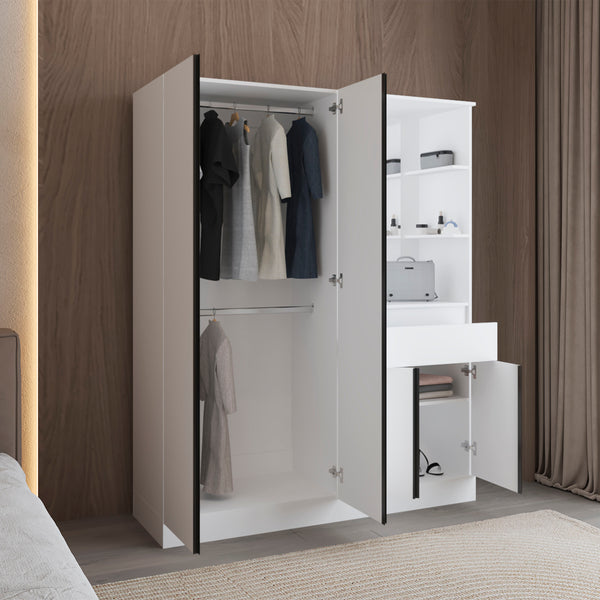 English Elm Kamelot Armoire with Double Doors and Shelves, Hanging Rod, Spacious Kronos Finish Wardrobe Storage White 77.17 L x 24.41 W x 5.12 H B200S00440