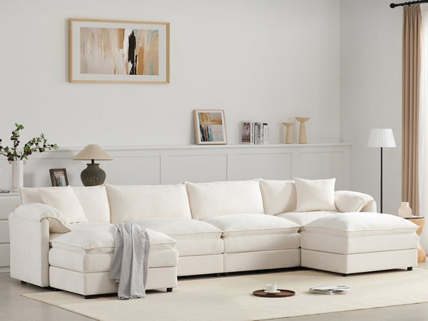 English Elm [video]136" Chenille U-shaped Sectional Six Seat Cloud Sofa with Movable Ottomans White N723S1687W
