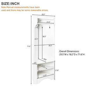 English Elm Minimalist White Corner Hall Tree with Bench Shoe Storage and Four Entryway Hooks N721P401788K