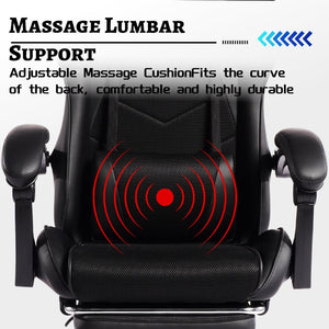 English Elm Deepfurniture Racing Style Gaming Chair Pu Leather Massage Lumbar Footrest Home Office Black W3860P428636