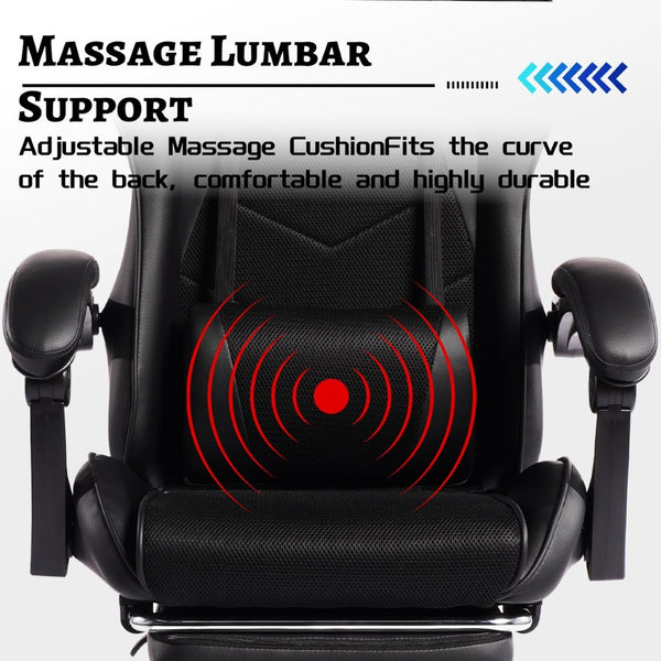 English Elm Deepfurniture Racing Style Gaming Chair Pu Leather Massage Lumbar Footrest Home Office Black W3860P428636