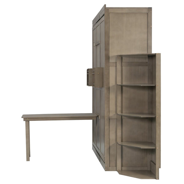 English Elm Rotating Murphy Wall Bed with Convertible Desk Dual Side Shelves Full Size Mdf Cabinet Gray LP000961AAE