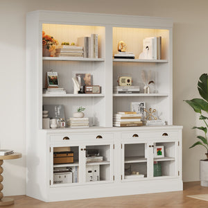English Elm 83.4"Tall Modern Bookshelf Suite With Led Lighting - Stylish 2-Piece Storage For Home & Office Decor N751S059520K