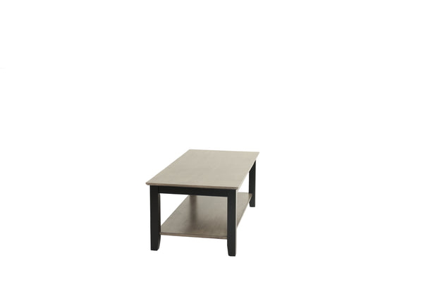 English Elm Gray Modern Two-Tone 47" Coffee Table with Walnut Veneer Top, Solid Rubberwood Legs & Shelf Storage B011P396179