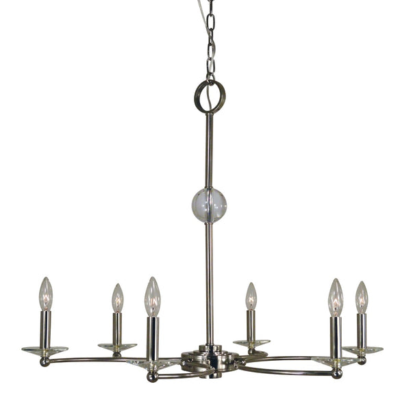 Framburg 6-light Whimsical Pirouette Chandelier With Elegant Crystal Bobeches For Glamorous Spaces Polished Nickel Metal 3108 Pn