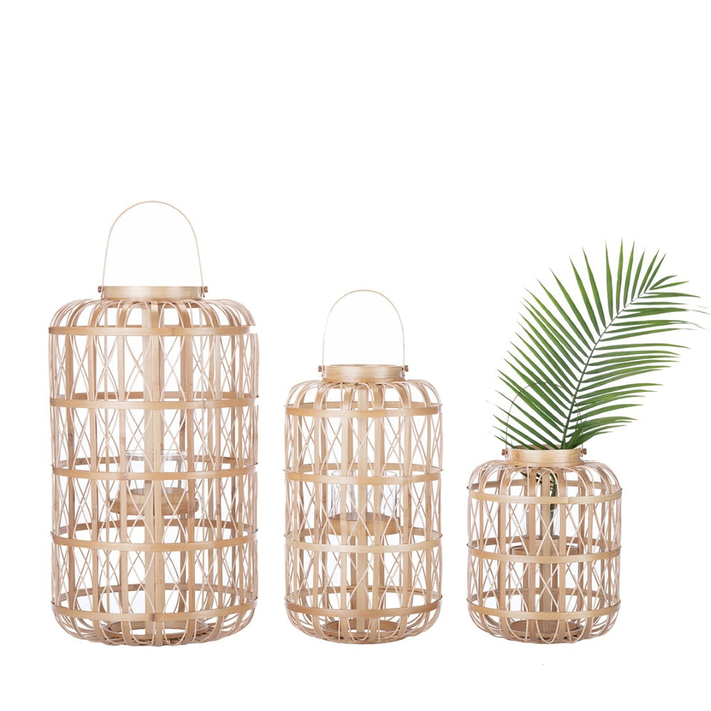 Chelsea House Harbour Rattan Lantern Large 44"H Coastal Lattice Floor Lantern—Handwoven Natural Finish, Statement Accent 31080310