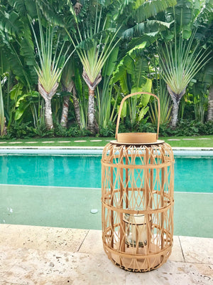 Chelsea House Harbour Rattan Lantern Large 44"H Coastal Lattice Floor Lantern—Handwoven Natural Finish, Statement Accent 31080310