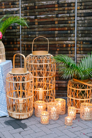 Chelsea House Harbour Rattan Lantern Large 44"H Coastal Lattice Floor Lantern—Handwoven Natural Finish, Statement Accent 31080310