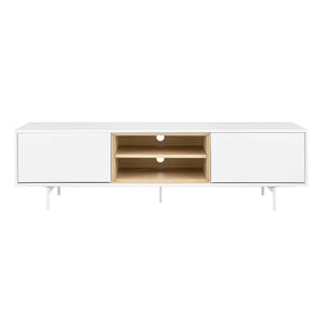 EuroStyle Bodie Scandinavian Low Profile TV Stand with Oak Veneer and Lacquered Cabinet Storage 31080WHT-KIT