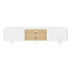 EuroStyle Bodie Scandinavian Low Profile TV Stand with Oak Veneer and Lacquered Cabinet Storage 31080WHT-KIT