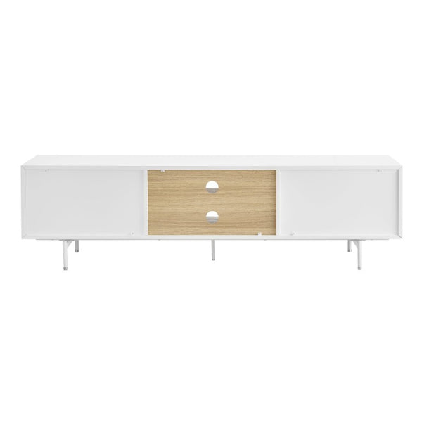EuroStyle Bodie Scandinavian Low Profile TV Stand with Oak Veneer and Lacquered Cabinet Storage 31080WHT-KIT