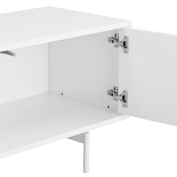 EuroStyle Bodie Scandinavian Low Profile TV Stand with Oak Veneer and Lacquered Cabinet Storage 31080WHT-KIT