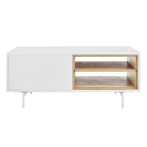 EuroStyle Bodie Scandinavian Two Tone Oak Veneer Coffee Table with Cabinet Storage Steel Legs 31084WHT