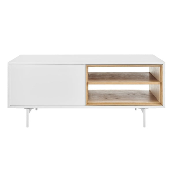 EuroStyle Bodie Scandinavian Two Tone Oak Veneer Coffee Table with Cabinet Storage Steel Legs 31084WHT