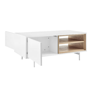 EuroStyle Bodie Scandinavian Two Tone Oak Veneer Coffee Table with Cabinet Storage Steel Legs 31084WHT