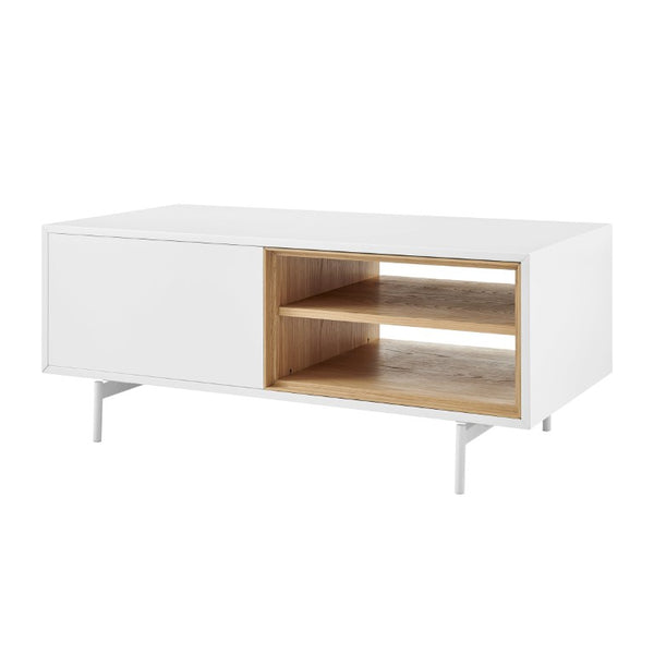 EuroStyle Bodie Scandinavian Two Tone Oak Veneer Coffee Table with Cabinet Storage Steel Legs 31084WHT