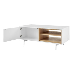 EuroStyle Bodie Scandinavian Two Tone Oak Veneer Coffee Table with Cabinet Storage Steel Legs 31084WHT