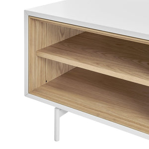 EuroStyle Bodie Scandinavian Two Tone Oak Veneer Coffee Table with Cabinet Storage Steel Legs 31084WHT