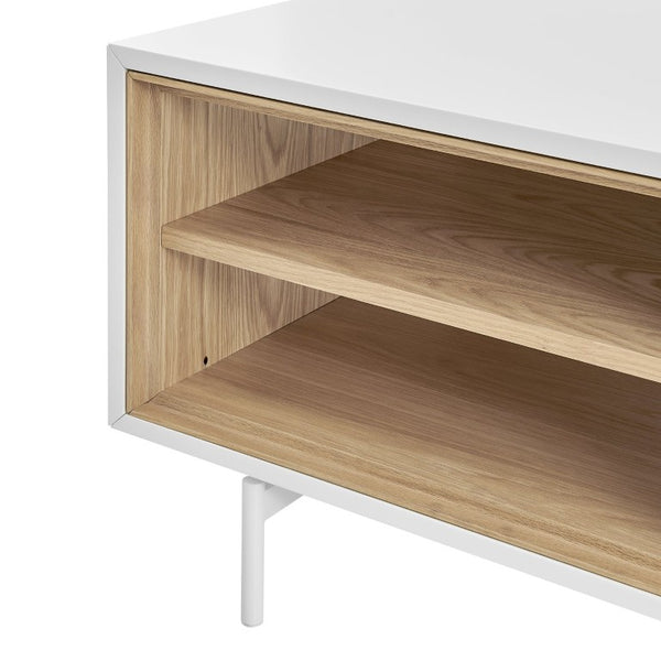 EuroStyle Bodie Scandinavian Two Tone Oak Veneer Coffee Table with Cabinet Storage Steel Legs 31084WHT