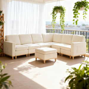 English Elm Modern Modular Sectional Sofa Plush Fabric Upholstery Reconfigurable Living Room Seating Beige+White W2085S00111