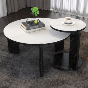 English Elm Set of 2 Round Sintered Stone Nesting Tables Sleek Modern Accent for Living Rooms W2899P405896