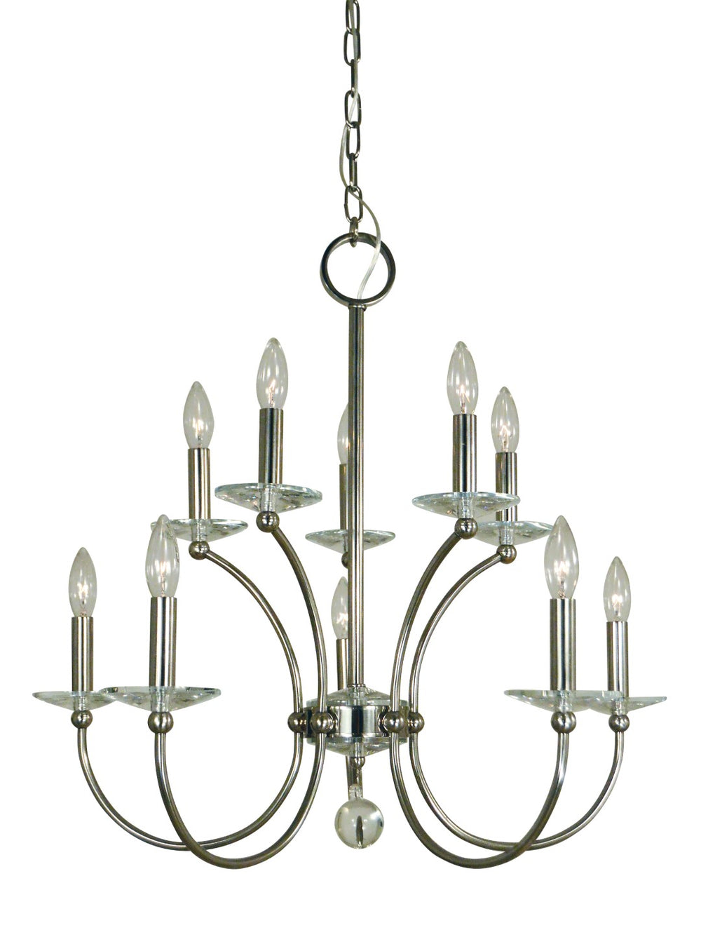 Framburg 10-light Pirouette Chandelier - Whimsical Crystal Design With Orbiting Half Circles, Made In Usa Polished Nickel Metal 3109 Pn