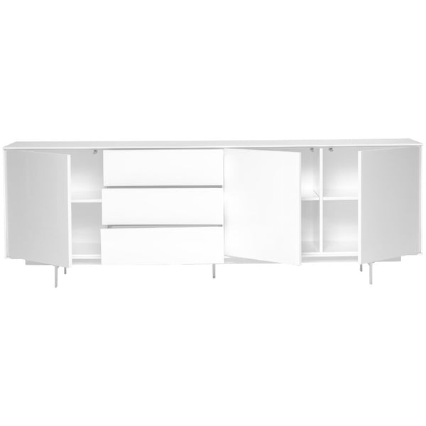 EuroStyle Birmingham Lacquered Sideboard with Steel Legs for Modern Dining and Living Spaces 31090WHT-KIT