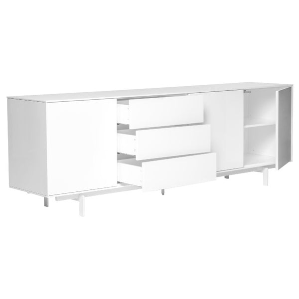 EuroStyle Birmingham Lacquered Sideboard with Steel Legs for Modern Dining and Living Spaces 31090WHT-KIT