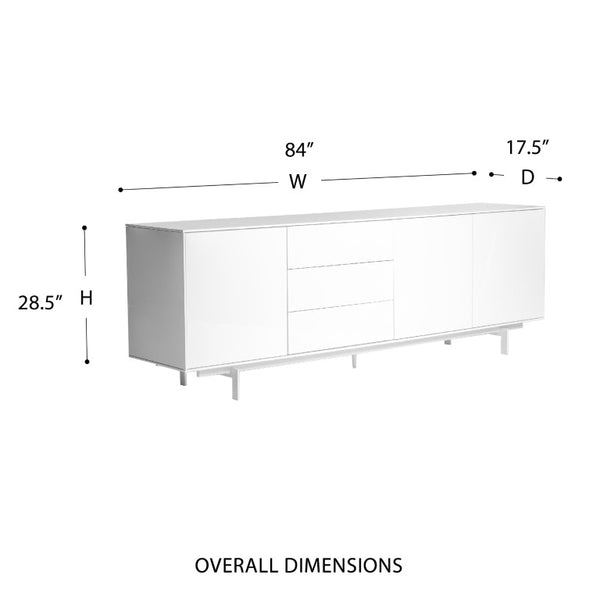 EuroStyle Birmingham Lacquered Sideboard with Steel Legs for Modern Dining and Living Spaces 31090WHT-KIT