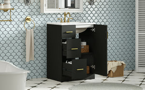English Elm 24" Modern Bathroom Vanity with Under-Mount Sink, Vertical Stripe Design, 2 Drawers & Soft-Close Cabinet Black N710P288936B