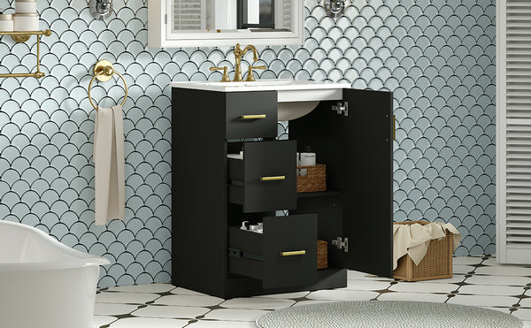 English Elm 24" Modern Bathroom Vanity with Under-Mount Sink, Vertical Stripe Design, 2 Drawers & Soft-Close Cabinet Black N710P288936B