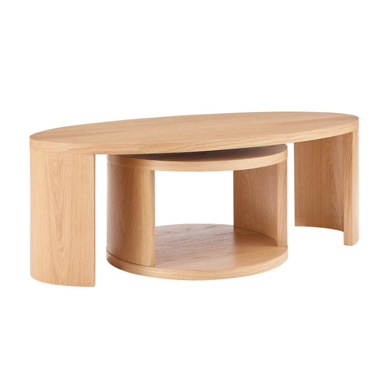 EuroStyle Svea Scandinavian Oak Nesting Table Set for Living Room Space Saving Modern Decor 31092OAK-KIT