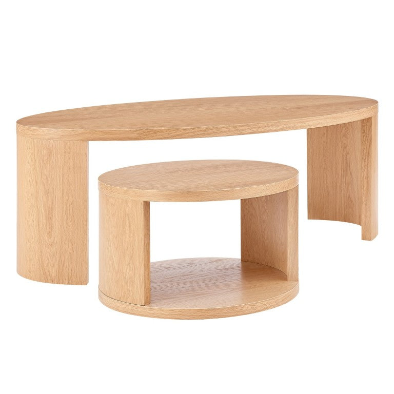 EuroStyle Svea Scandinavian Oak Nesting Table Set for Living Room Space Saving Modern Decor 31092OAK-KIT
