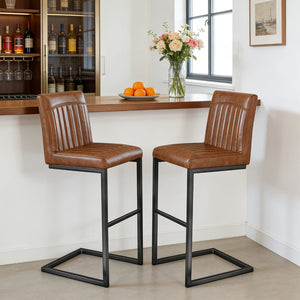 English Elm Faux Leather Counter Stools Set of Two Ergonomic Curved Back Metal Frame Kitchen Seating W5096P400661