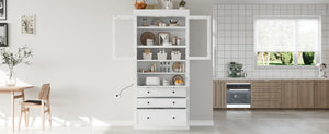 English Elm Topmax Shaker Pantry Cabinet with Drawers Power Outlet and Glass Doors SP000094AAK