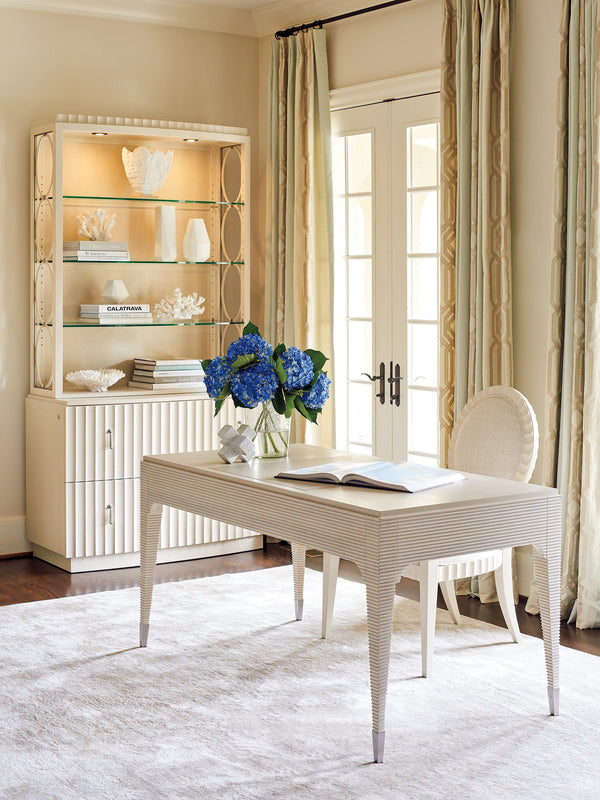 Lexington Sligh Roslyn Writing Desk - Elegant Art Deco Design With Leather Top, Storage Drawers & Timeless Charm Opaline Wood 310-411