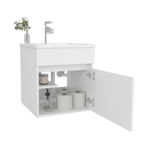 English Elm FM Wall-Mounted Belle Bathroom Vanity with Built-In Sink, Floating Design, Soft-Close Door, Sleek Storage Solution White 23 L x 23 W x 12 H B128P335847