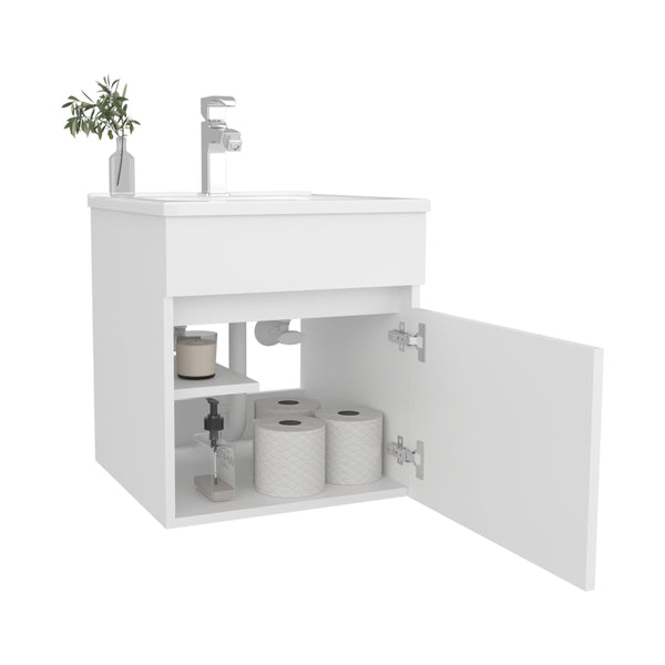 English Elm FM Wall-Mounted Belle Bathroom Vanity with Built-In Sink, Floating Design, Soft-Close Door, Sleek Storage Solution White 23 L x 23 W x 12 H B128P335847