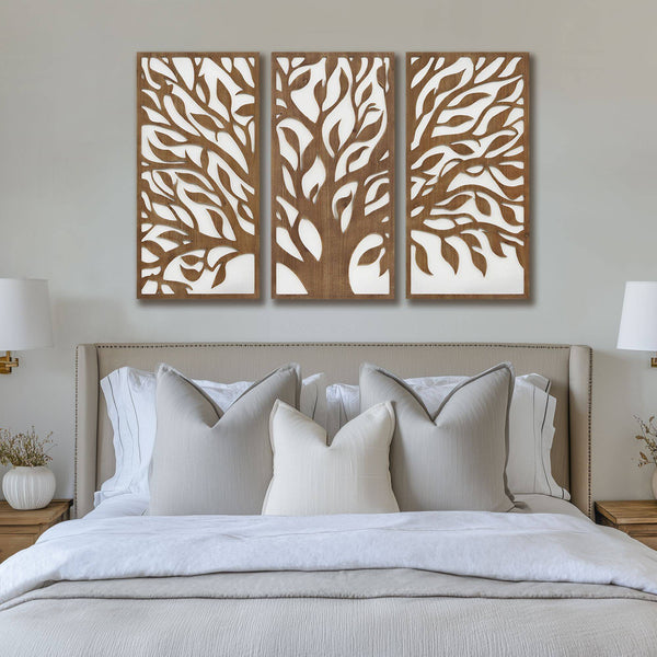 English Elm Birch Two-Tone Wood Panel Wall Art Set — Modern Rustic MDF & Fir Veneer Décor, Pair of 16x32 Panels Brown 33.27 L x 4.53 W x 18.31 H B035P341127