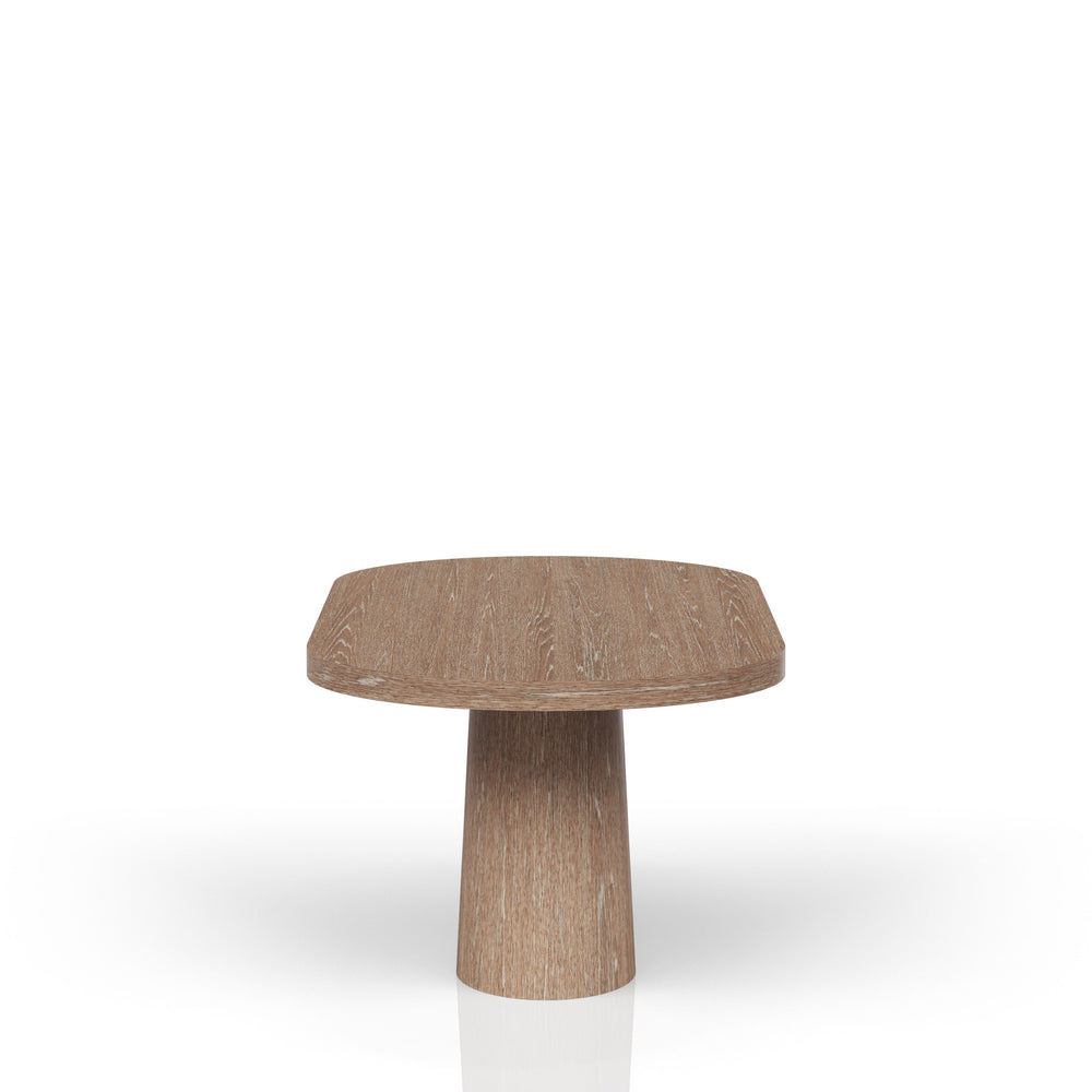 English Elm Oval Sculpted Pedestal Dining Table in Cocoa Finish — Modern Oval Solid Wood Veneer Design, Durable Elegance B2699S00078