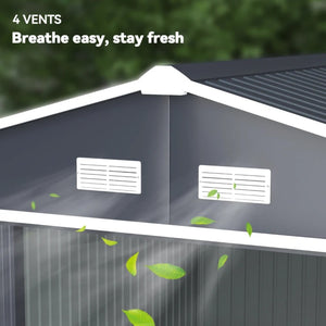 English Elm Spacious Galvanized Steel Outdoor Shed with Vented Sloped Roof and Lockable Double Doors T3971S00178