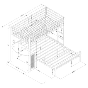 English Elm Blair Gunmetal Twin-Over-Full Workstation Bunk Bed with Built-In Desk Space-Saving Metal Loft Frame B062S00963