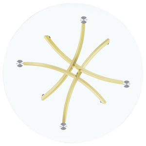 English Elm Orlette Modern Brass Glass Top Dining Table — Clear Tempered Glass Surface, Sturdy Metal Legs, Chic Centerpiece B062S00664